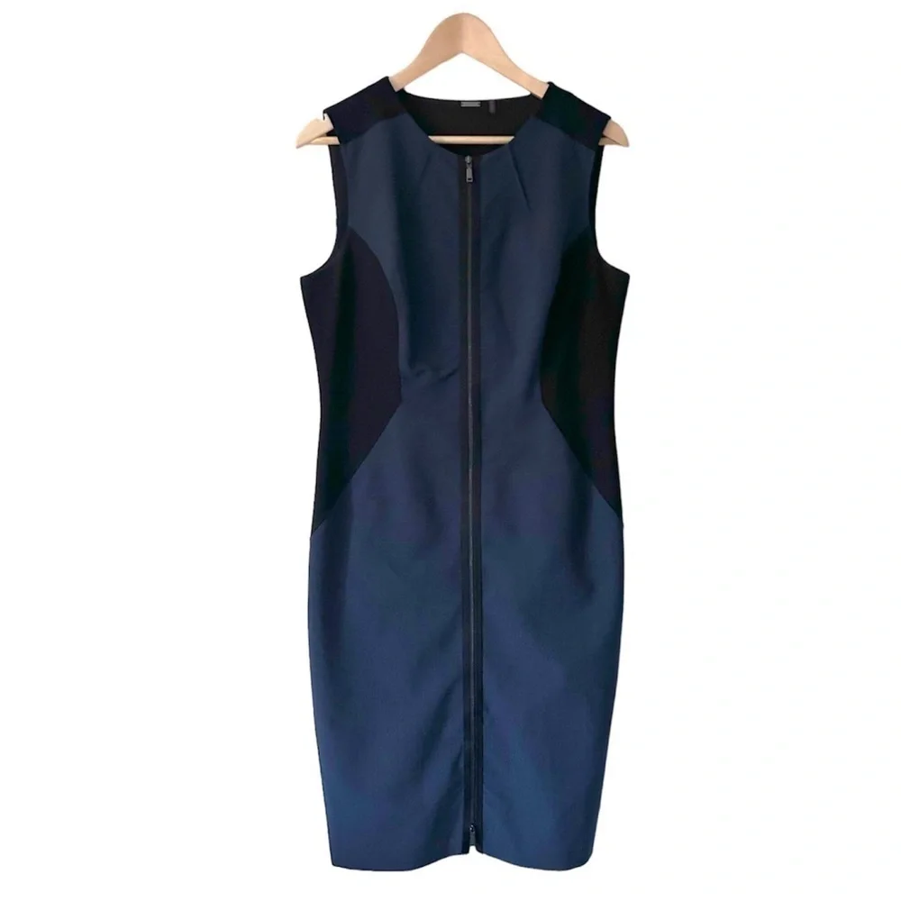 Elie Tahari Womens Wool Blend Sheath Career Dress blue  Black Zip front - Picture 2 of 13